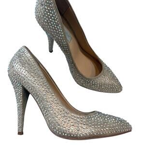 Betsey Johnson 8 Shine rhinestone holographic jeweled heels 2506